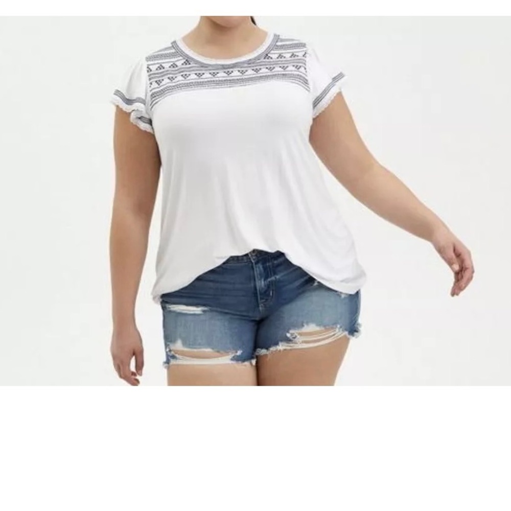 Torrid Super Soft Embroidered Flutter Sleeve Crewneck Top Size 00